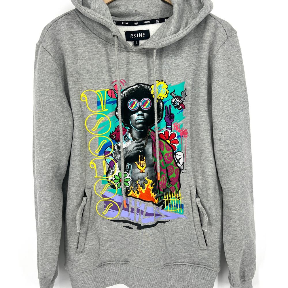 RS1NE Jimi Hendrix Embroidered Voodoo Gray Hoodie Size S